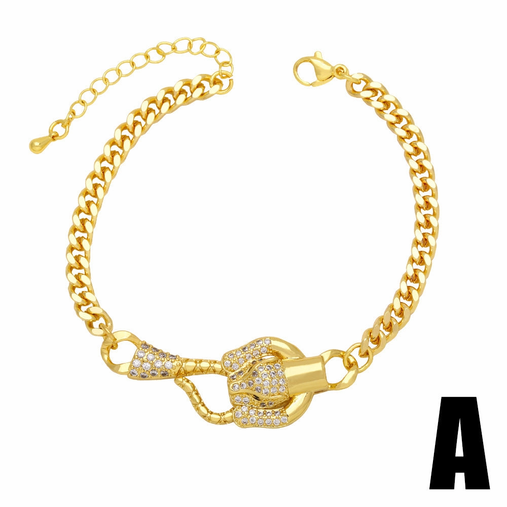 Wholesale Leopard Head Cuban Chain Diamond Copper Bracelet