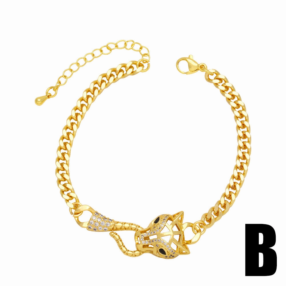Wholesale Leopard Head Cuban Chain Diamond Copper Bracelet
