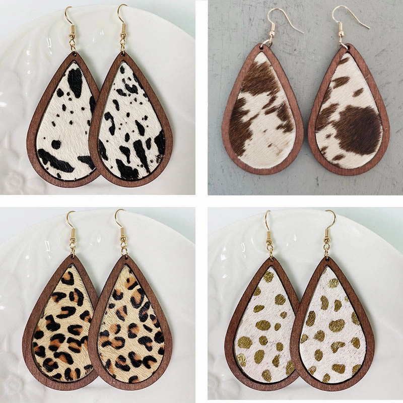 Wholesale Leopard Horsehair Fur Earrings