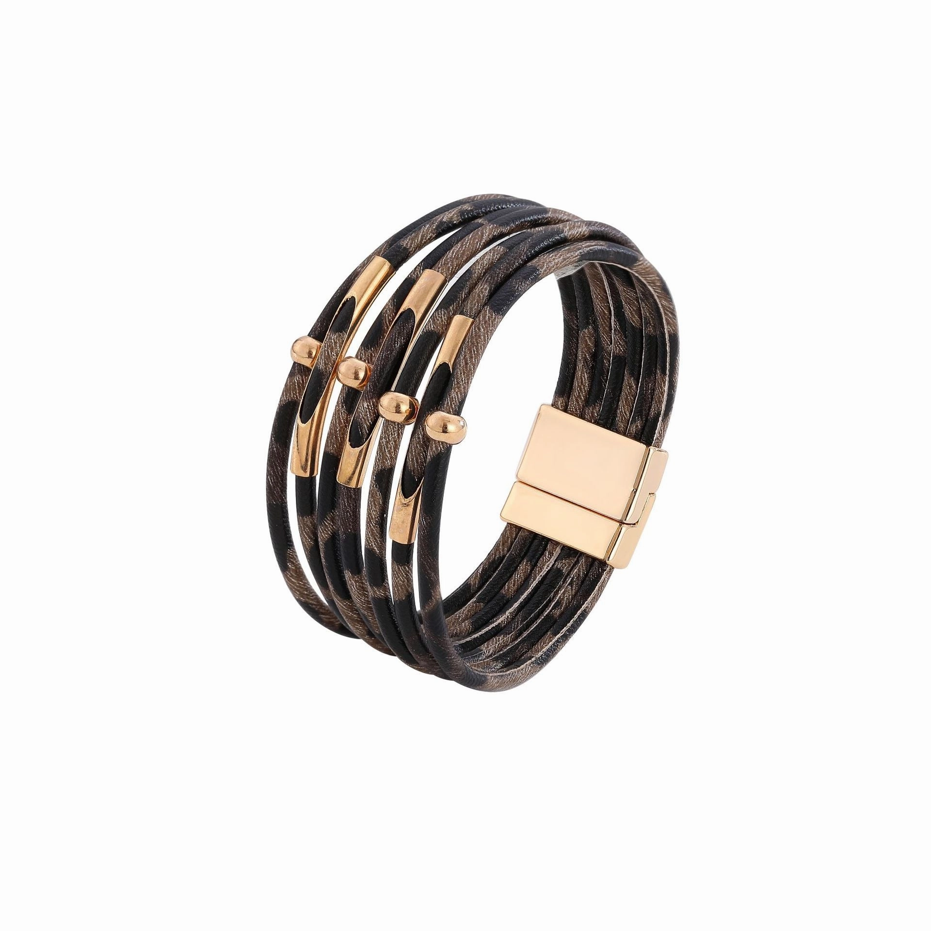 Wholesale Leopard Magnetic Buckle Leather Bracelet