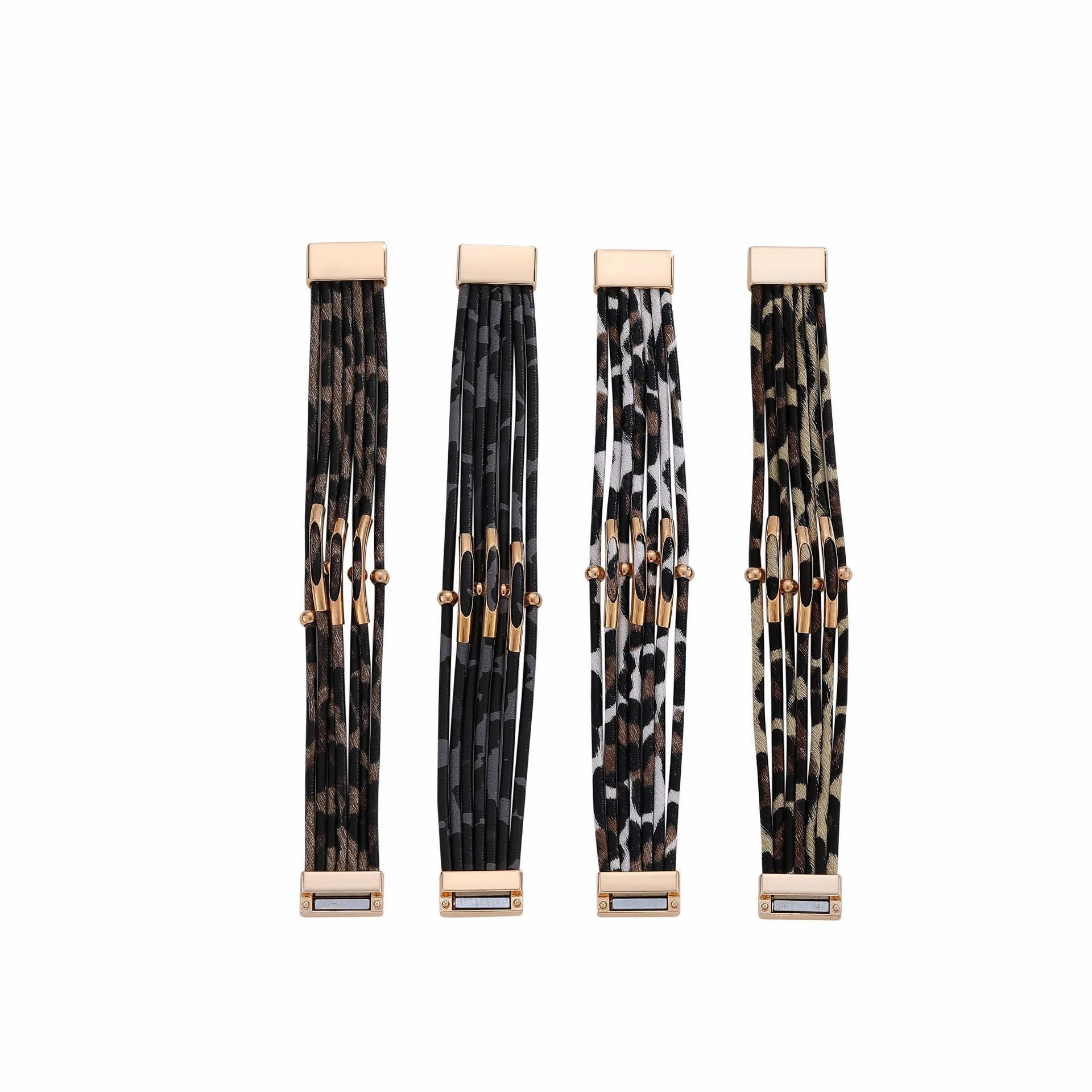 Wholesale Leopard Magnetic Buckle Leather Bracelet