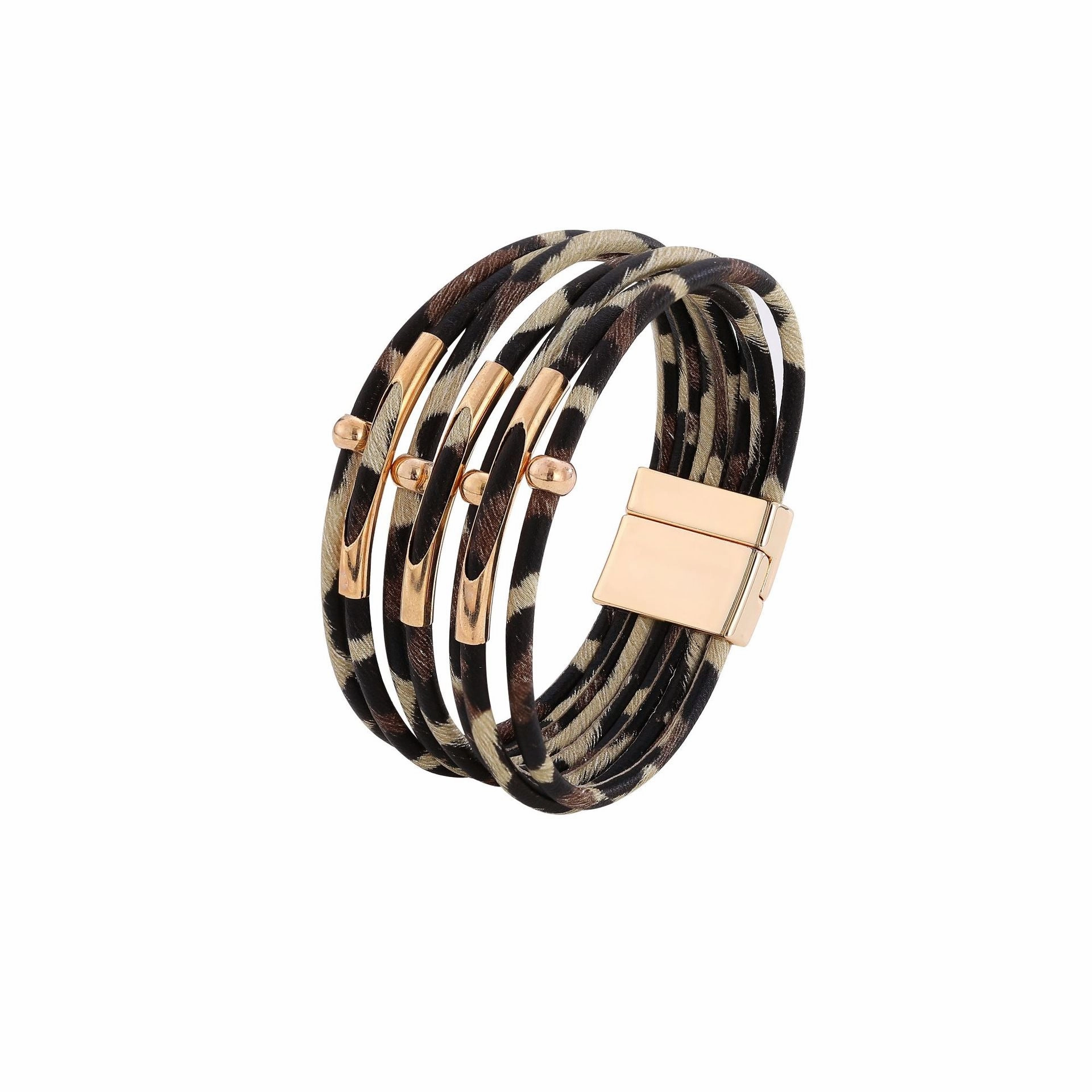 Wholesale Leopard Magnetic Buckle Leather Bracelet