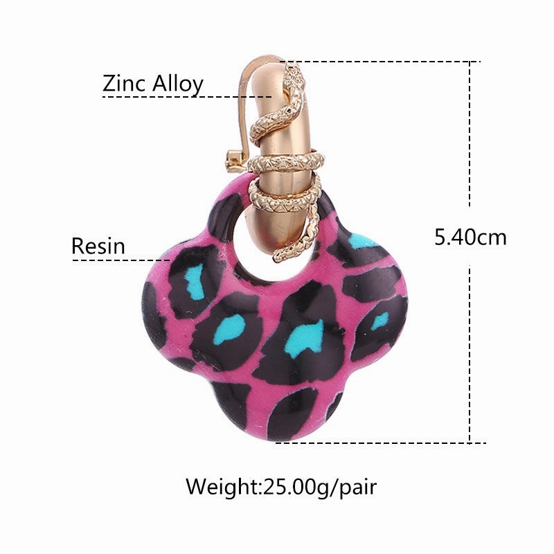 Wholesale Leopard Pattern Clover Resin Pendant Earrings