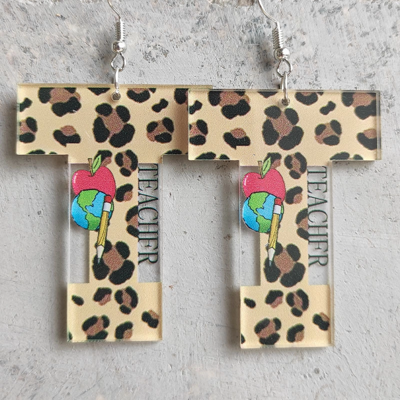 Wholesale Leopard Pattern Ruler Apple Acrylic Earrings