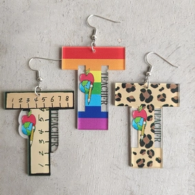 Wholesale Leopard Pattern Ruler Apple Acrylic Earrings