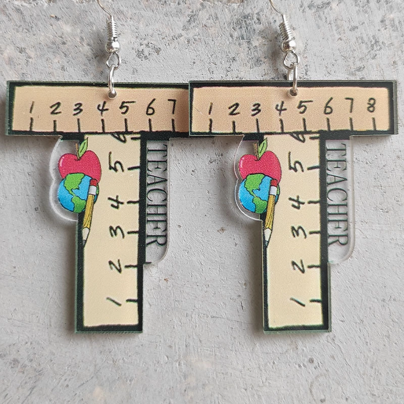 Wholesale Leopard Pattern Ruler Apple Acrylic Earrings