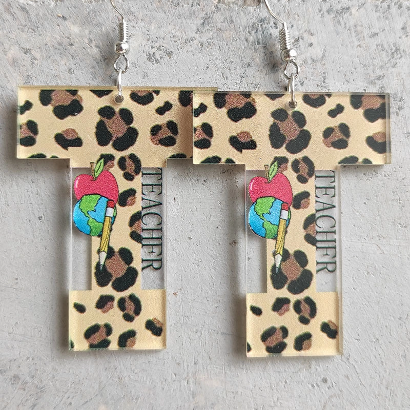 Wholesale Leopard Pattern Ruler Apple Acrylic Earrings