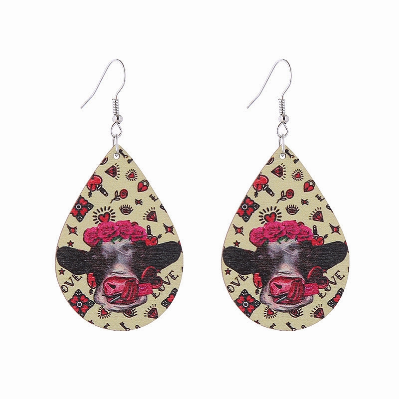 Wholesale Leopard Print Heart Pink Envelope Valentine's Day Wooden Earrings
