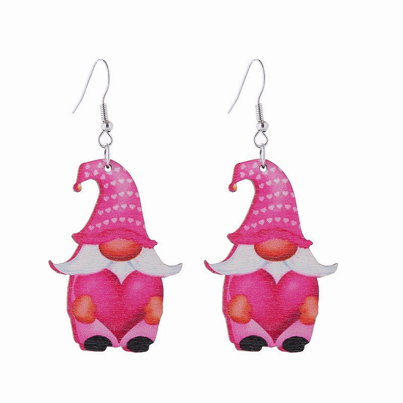 Wholesale Leopard Print Heart Pink Envelope Valentine's Day Wooden Earrings
