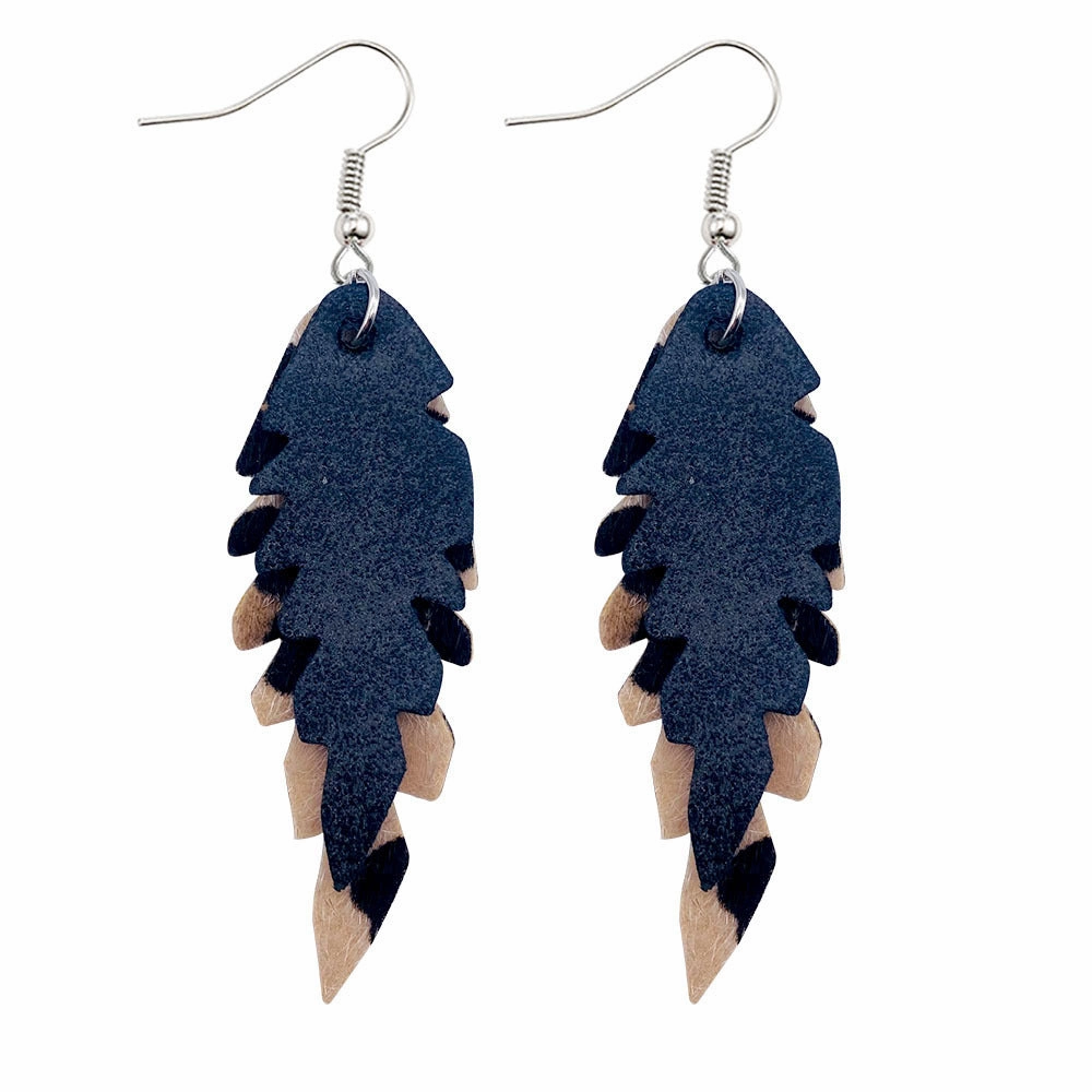 Wholesale Leopard Print Leaf Shaped Leather Earrings