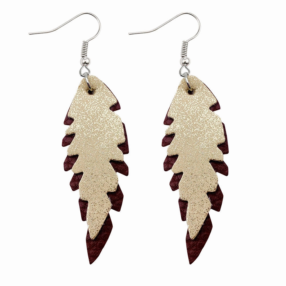 Wholesale Leopard Print Leaf Shaped Leather Earrings