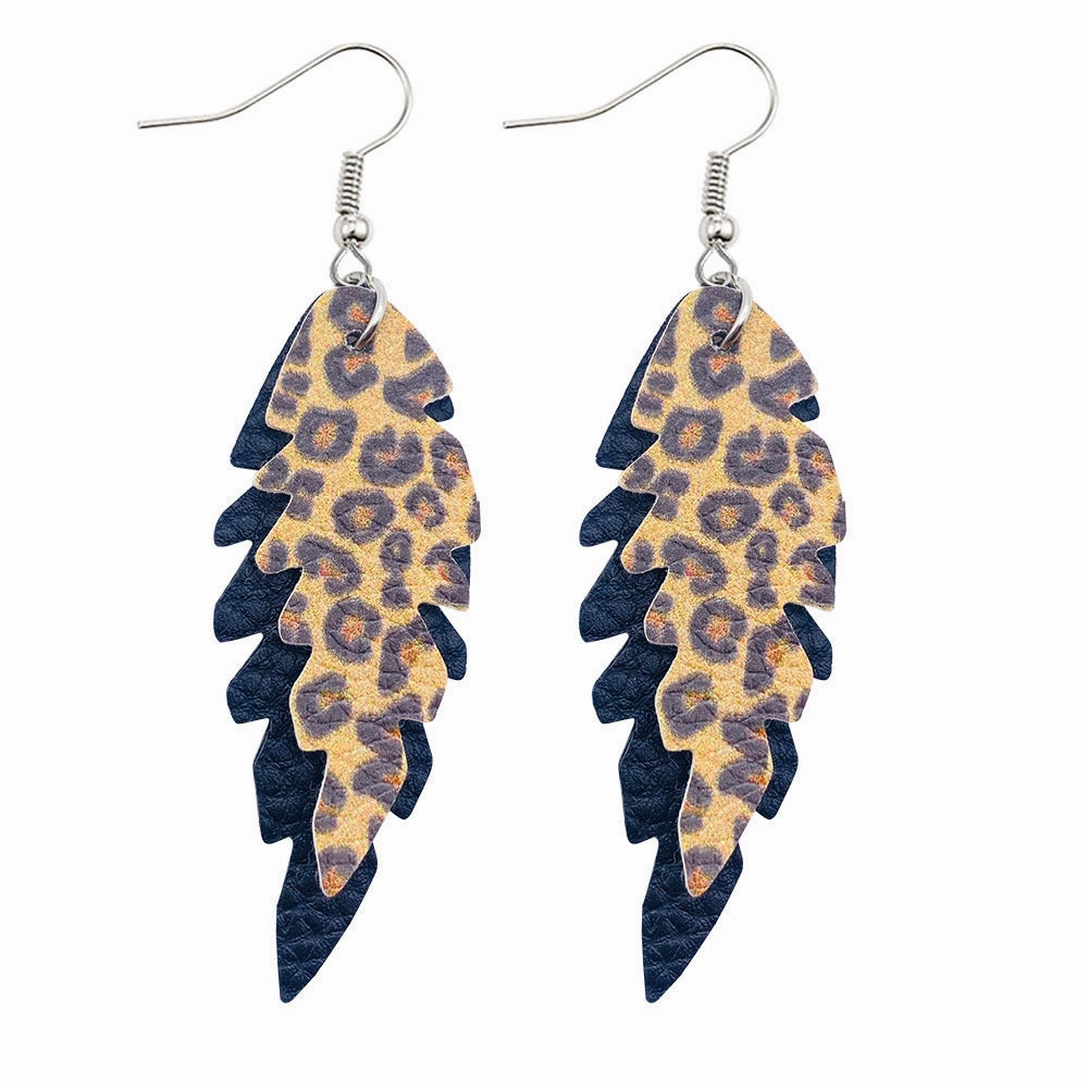 Wholesale Leopard Print Leaf Shaped Leather Earrings