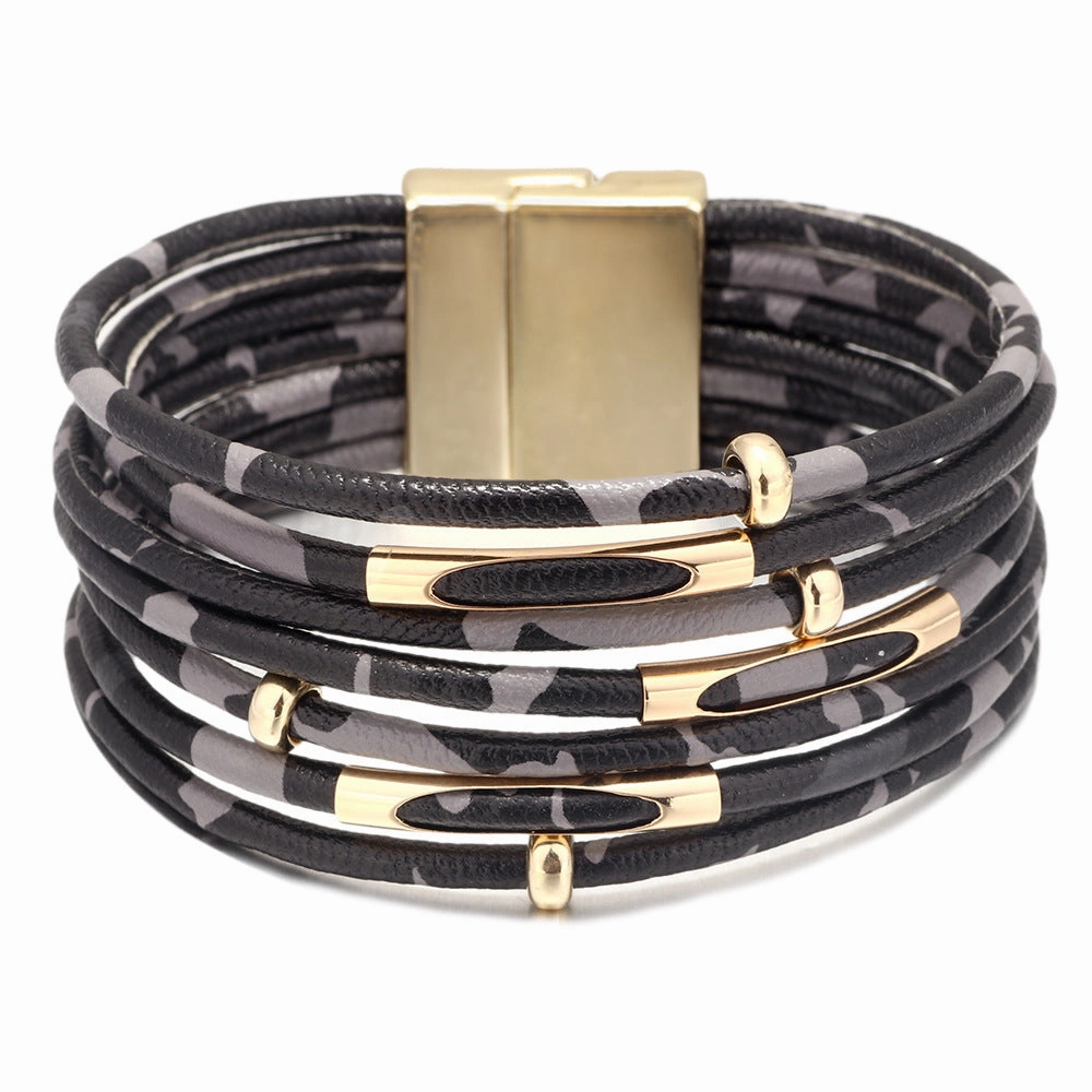 Wholesale Leopard Print Multilayer Magnetic Buckle Bacelet