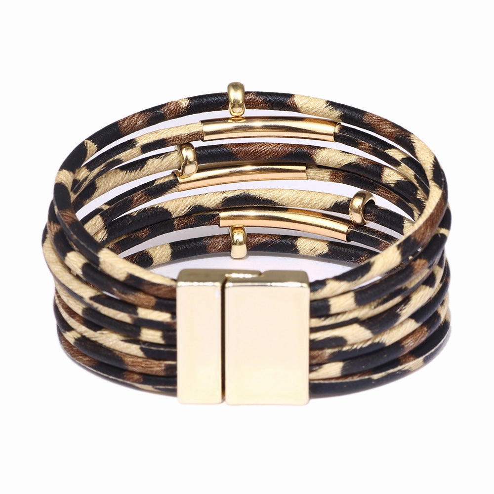 Wholesale Leopard Print Multilayer Magnetic Buckle Bacelet