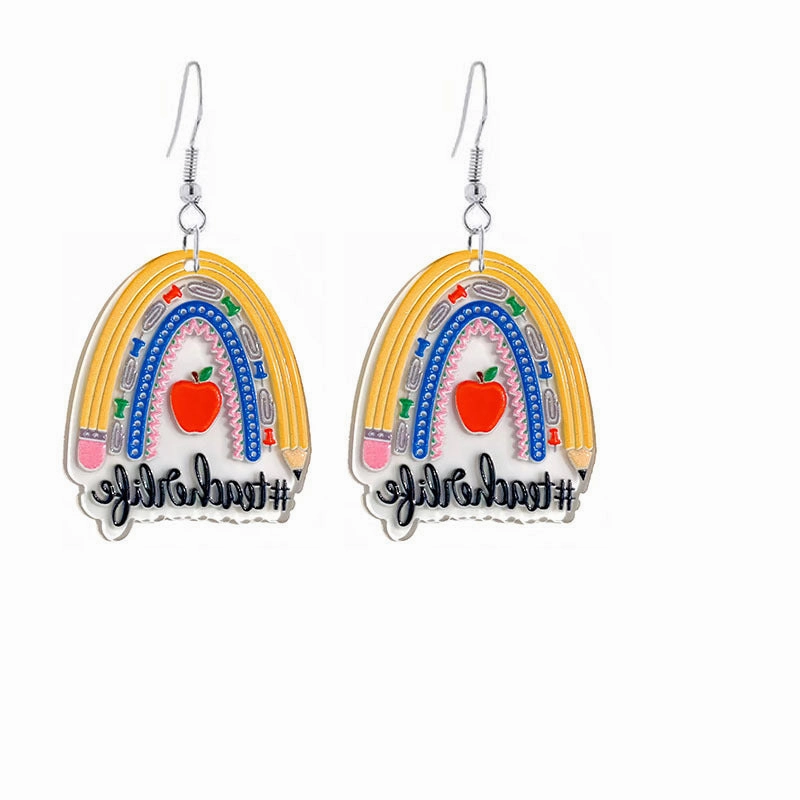 Wholesale Leopard Print Pencil Teacher Acrylic Earrings