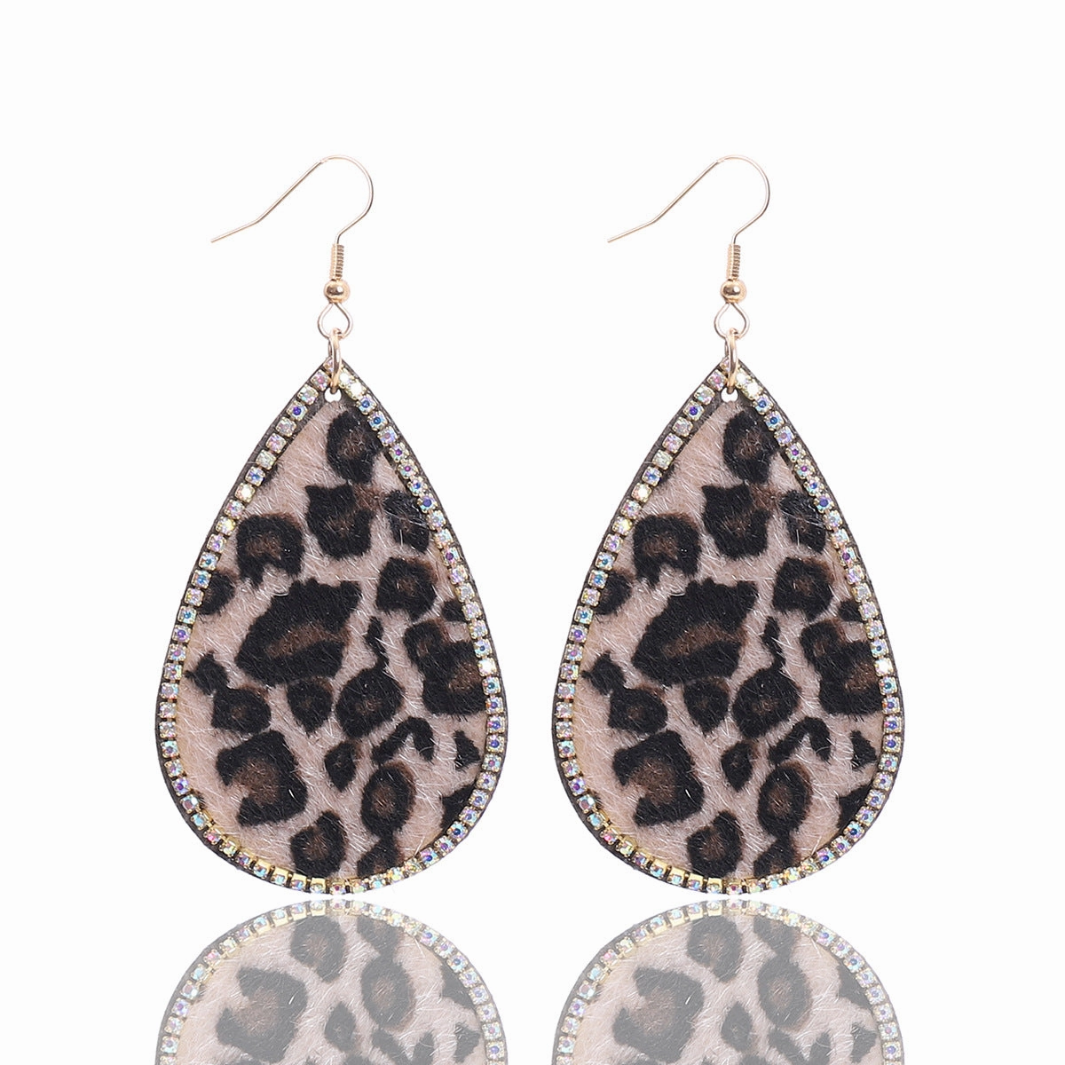 Wholesale Leopard Print Rhinestone PU Earrings
