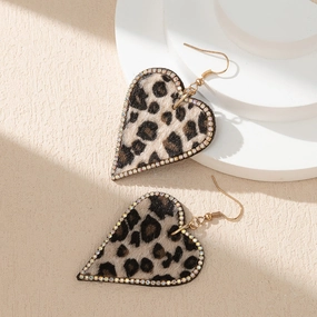 Wholesale Leopard Print Rhinestone PU Earrings