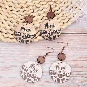 Wholesale Leopard Print Wood Chip Mom Round Earrings
