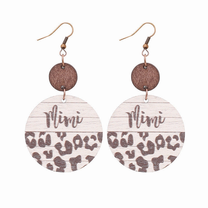 Wholesale Leopard Print Wood Chip Mom Round Earrings