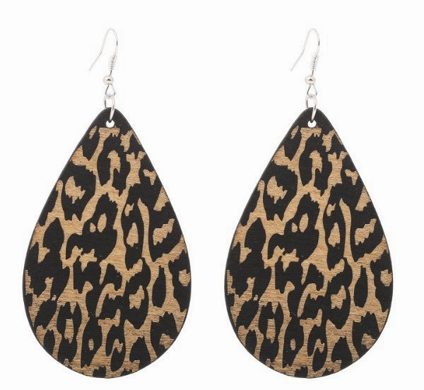 Wholesale Leopard Print Wood Earrings