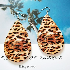 Wholesale Leopard Print Wood Earrings