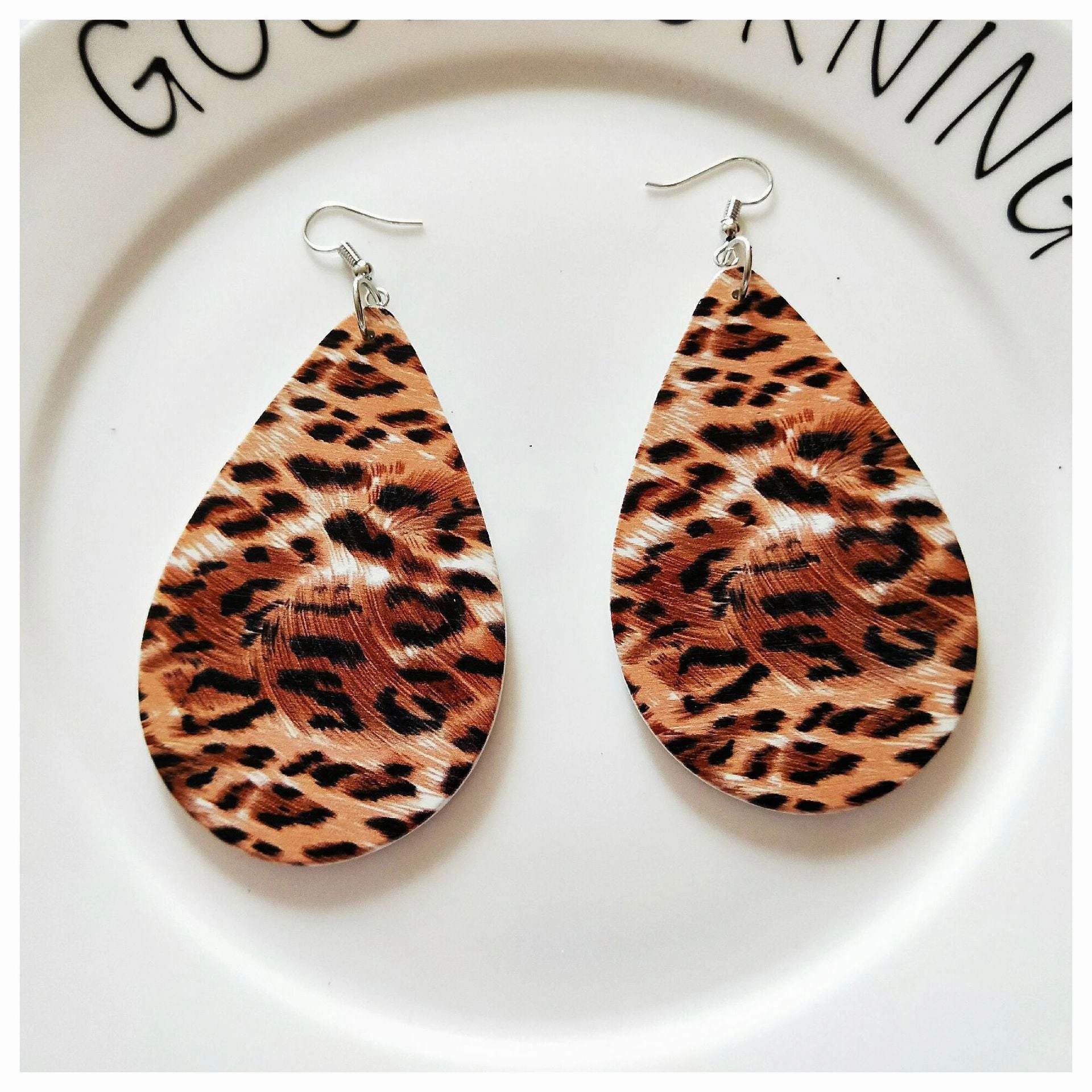 Wholesale Leopard Print Wood Earrings