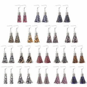 Wholesale Leopard Spot Leather Tassel PU Earrings