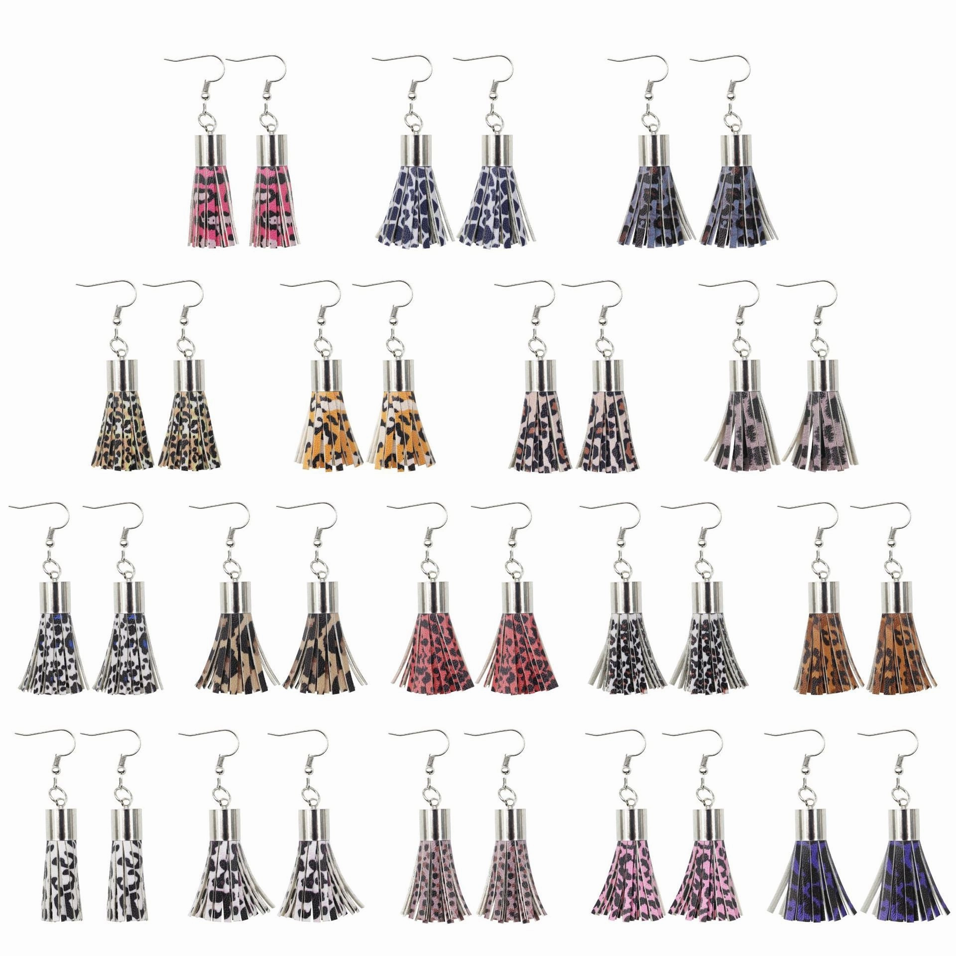 Wholesale Leopard Spot Leather Tassel PU Earrings