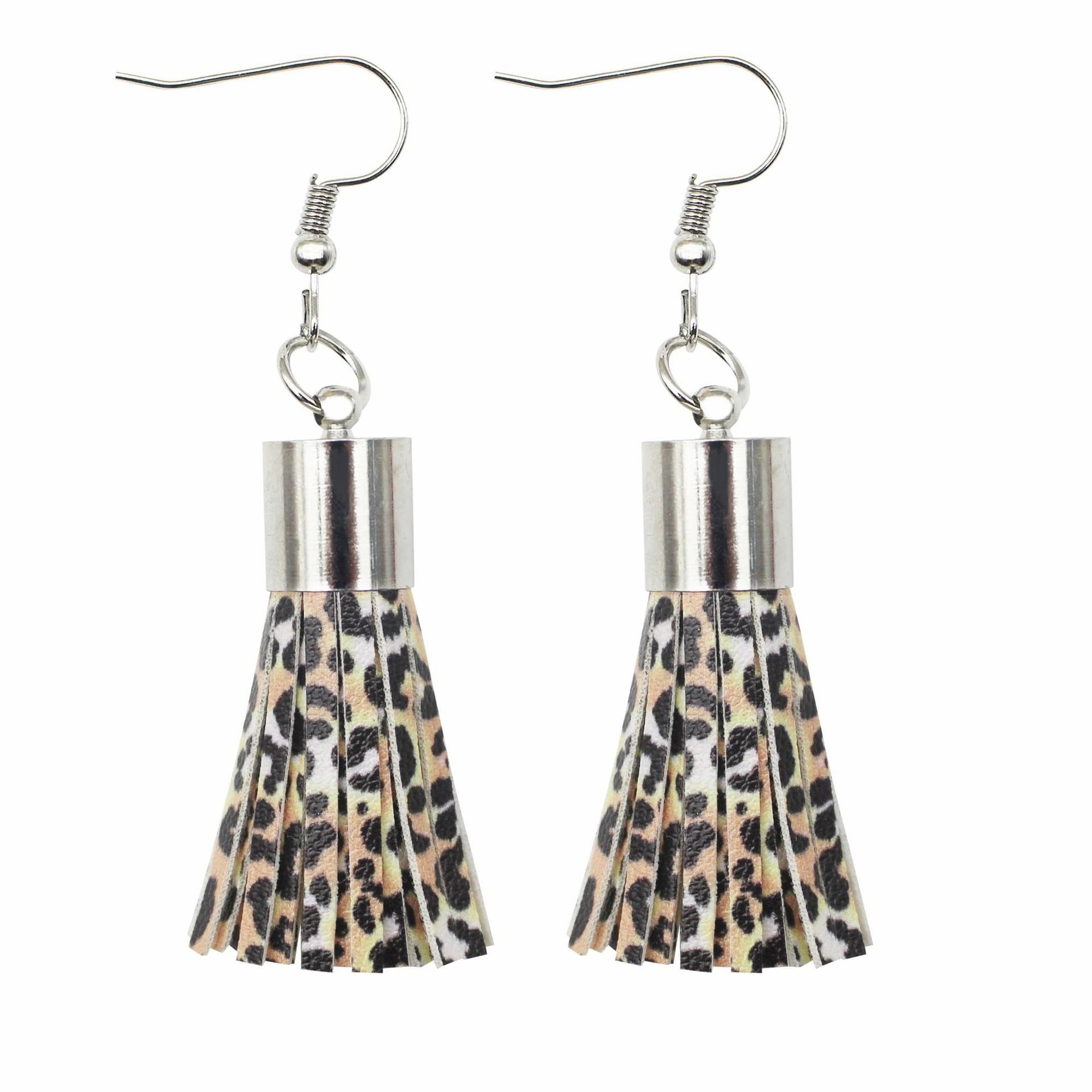 Wholesale Leopard Spot Leather Tassel PU Earrings