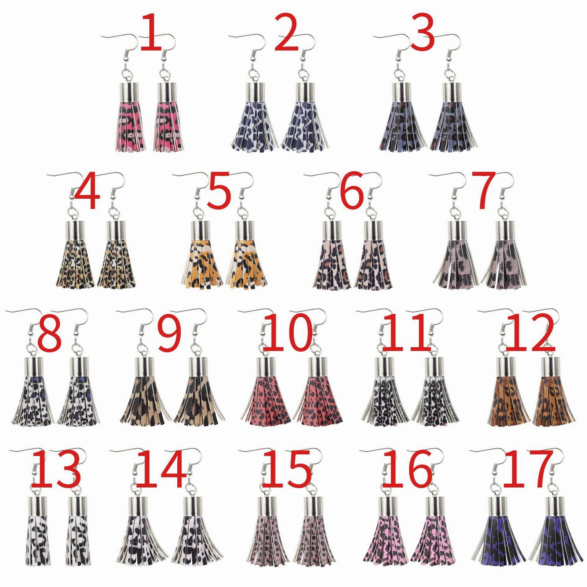 Wholesale Leopard Spot Leather Tassel PU Earrings