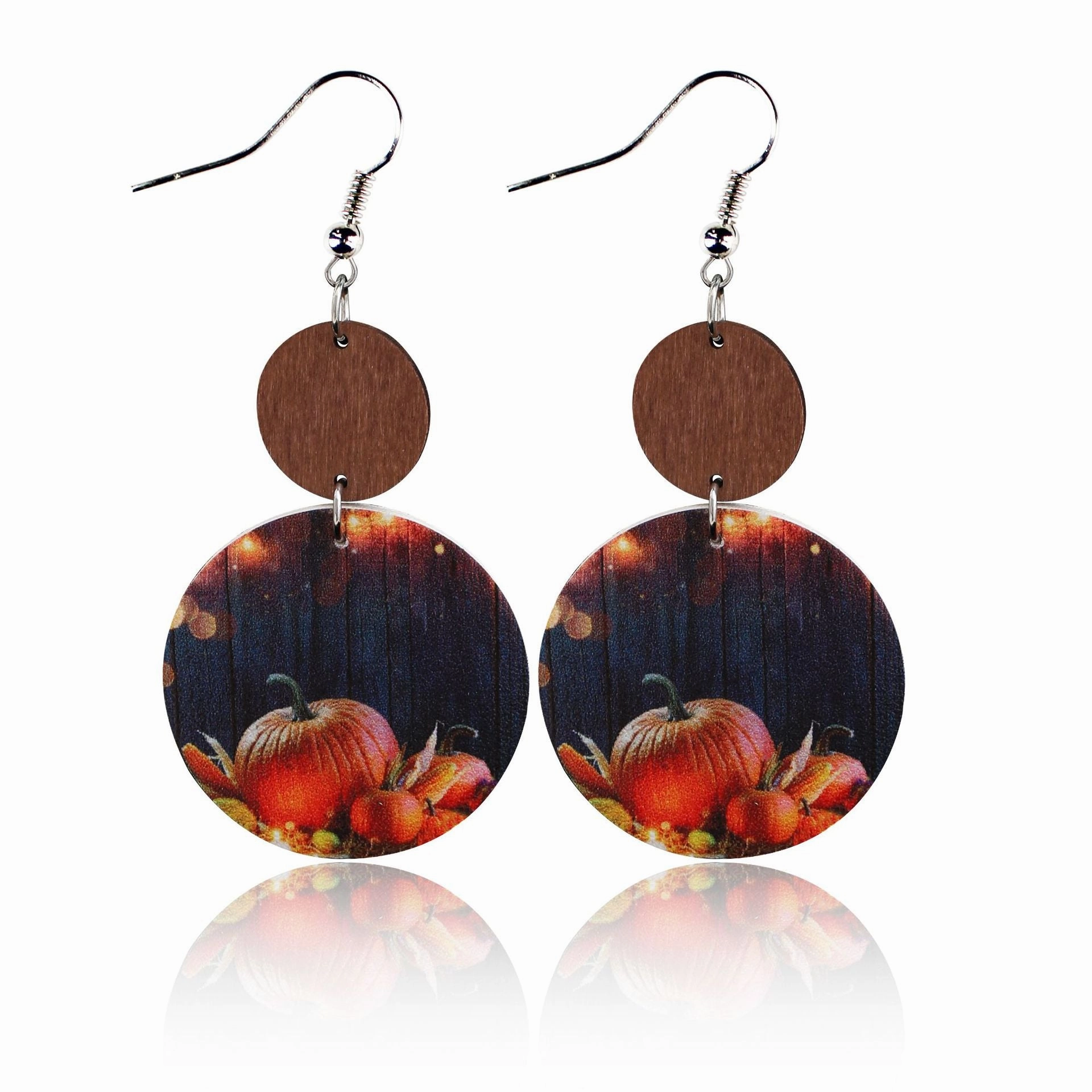 Wholesale Leopard Sunflower Eyes Round Leather Wood Earrings