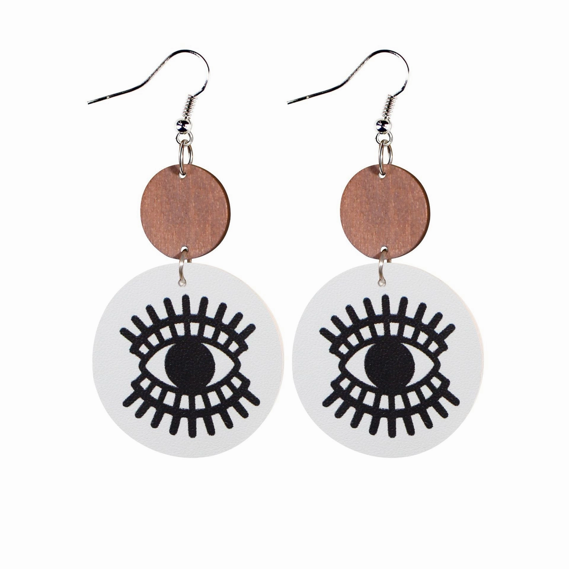 Wholesale Leopard Sunflower Eyes Round Leather Wood Earrings