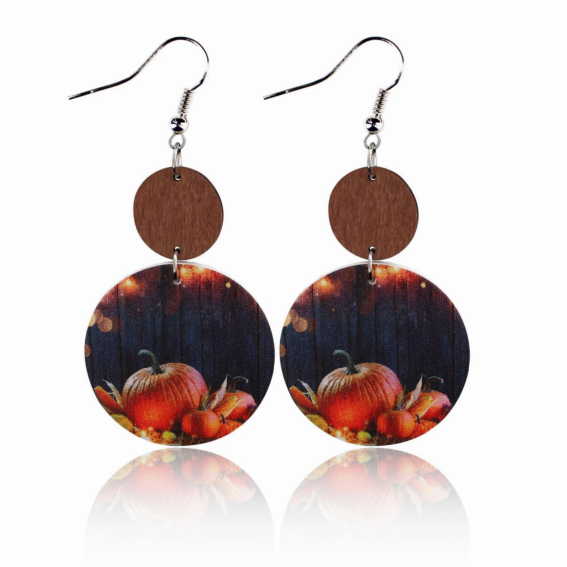 Wholesale Leopard Sunflower Eyes Round Leather Wood Earrings