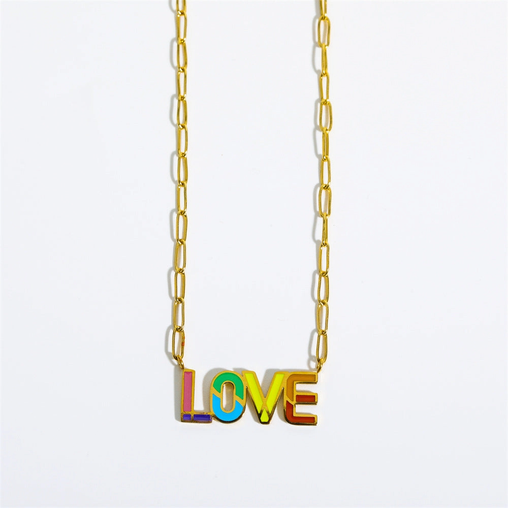 Wholesale Letter Rainbow Pendant Titanium Steel Necklace