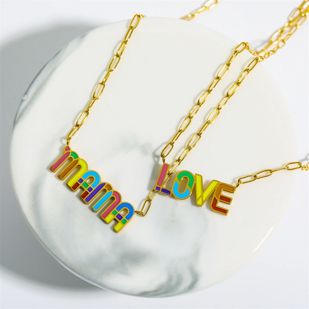 Wholesale Letter Rainbow Pendant Titanium Steel Necklace