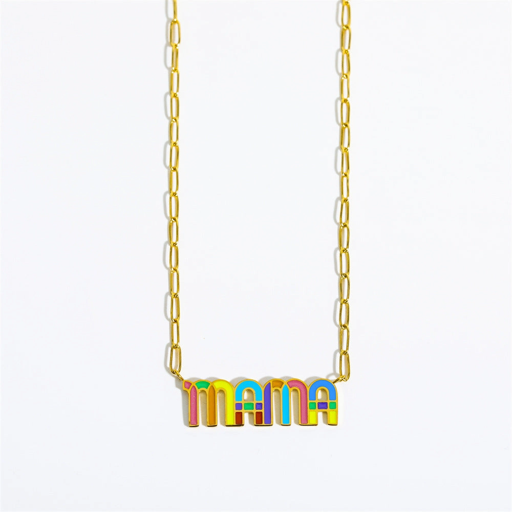 Wholesale Letter Rainbow Pendant Titanium Steel Necklace