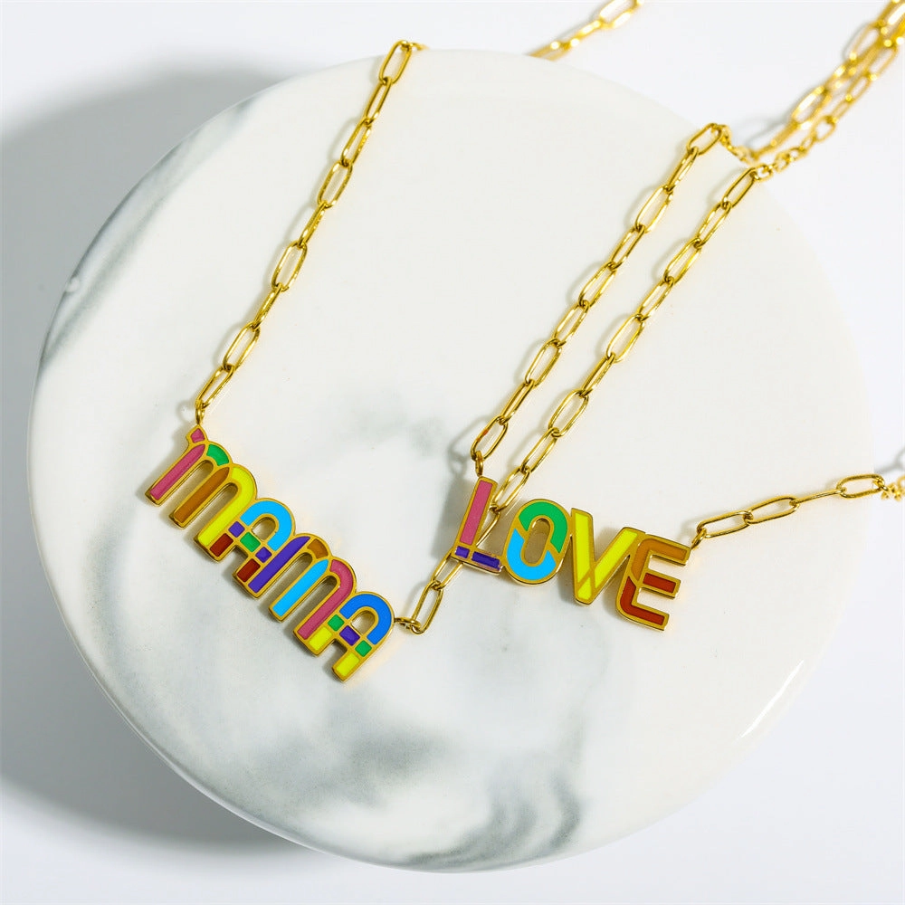 Wholesale Letter Rainbow Pendant Titanium Steel Necklace