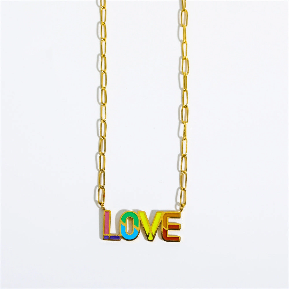 Wholesale Letter Rainbow Pendant Titanium Steel Necklace