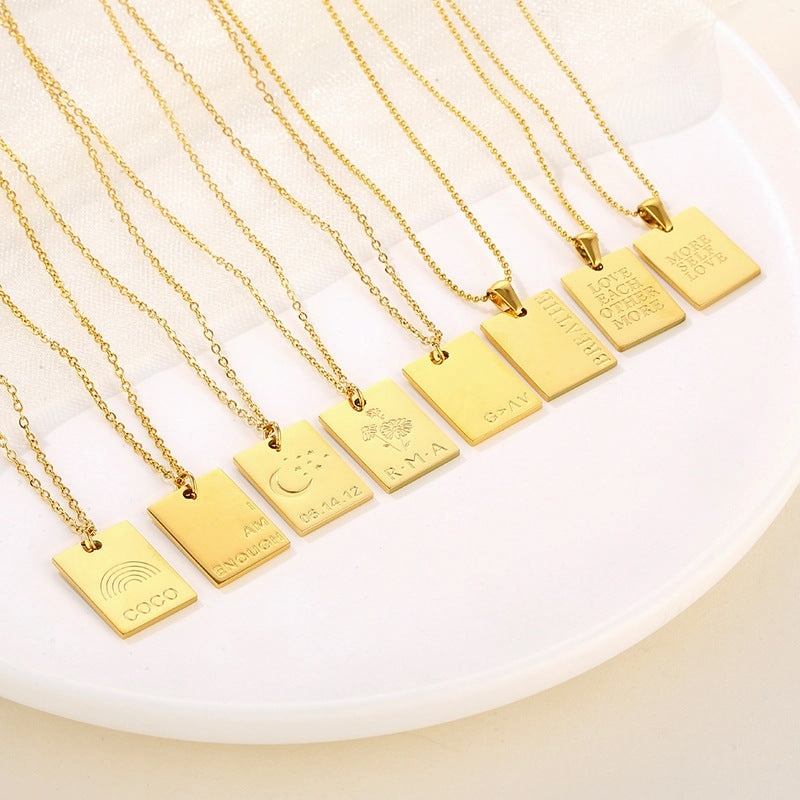 Wholesale Letter Square Tag Titanium Steel Necklace