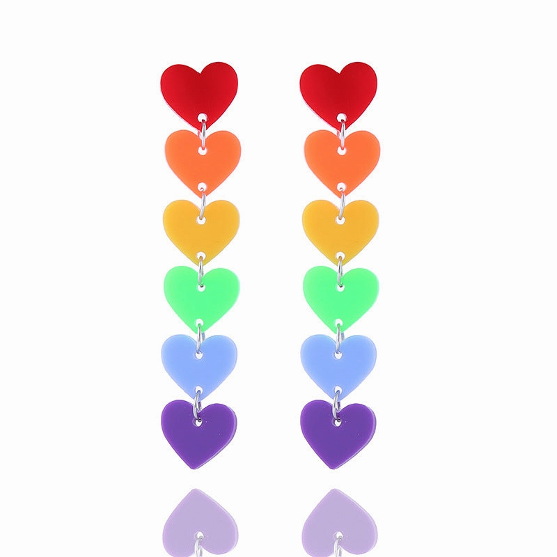 Wholesale LGBT Rainbow Pin Chain Geometric Love Earrings