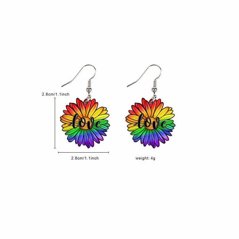 Wholesale LGBT Rainbow Pride Month Butterfly Sunflower Acrylic Earrings