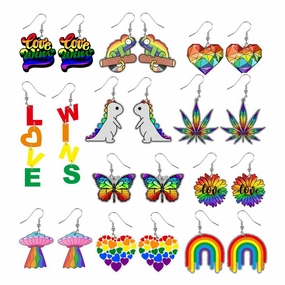Wholesale LGBT Rainbow Pride Month Butterfly Sunflower Acrylic Earrings