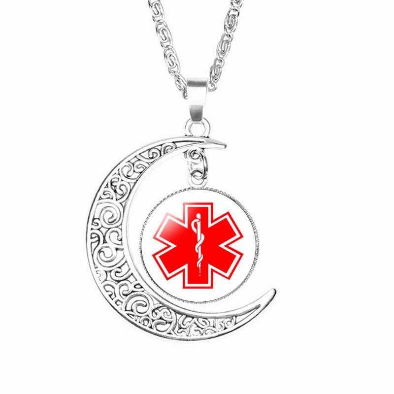 Wholesale Life Star Moon Necklace Medical Signs Diabetic Diabetes Warning Necklace