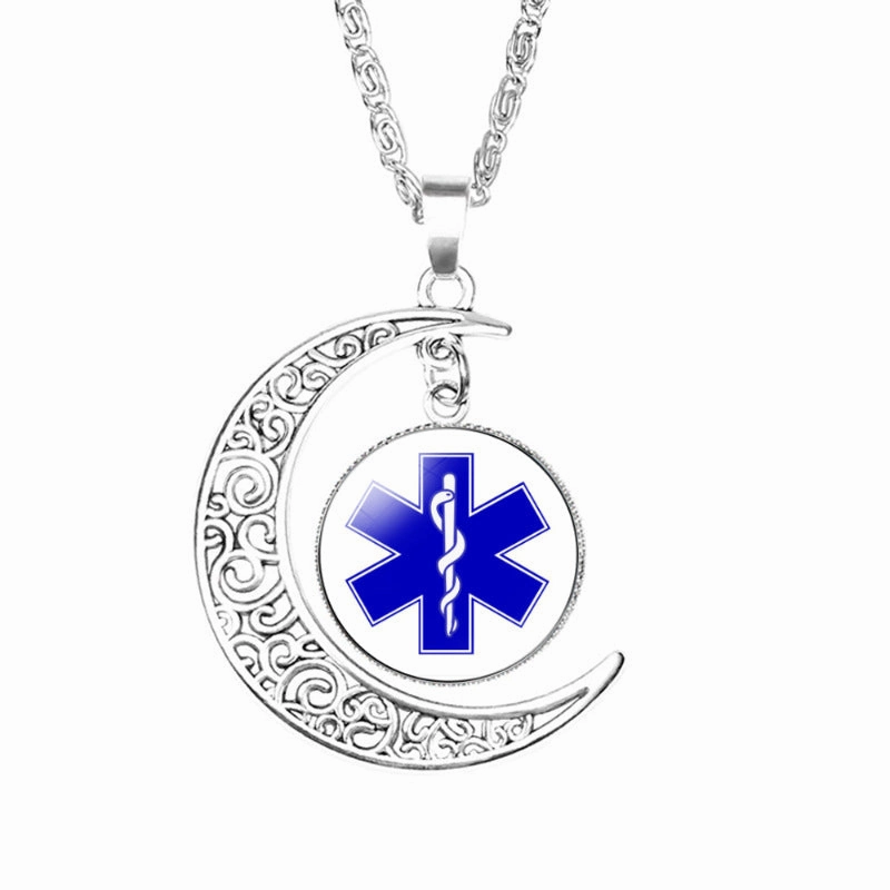 Wholesale Life Star Moon Necklace Medical Signs Diabetic Diabetes Warning Necklace