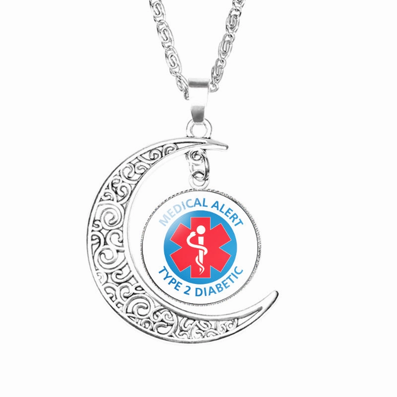 Wholesale Life Star Moon Necklace Medical Signs Diabetic Diabetes Warning Necklace
