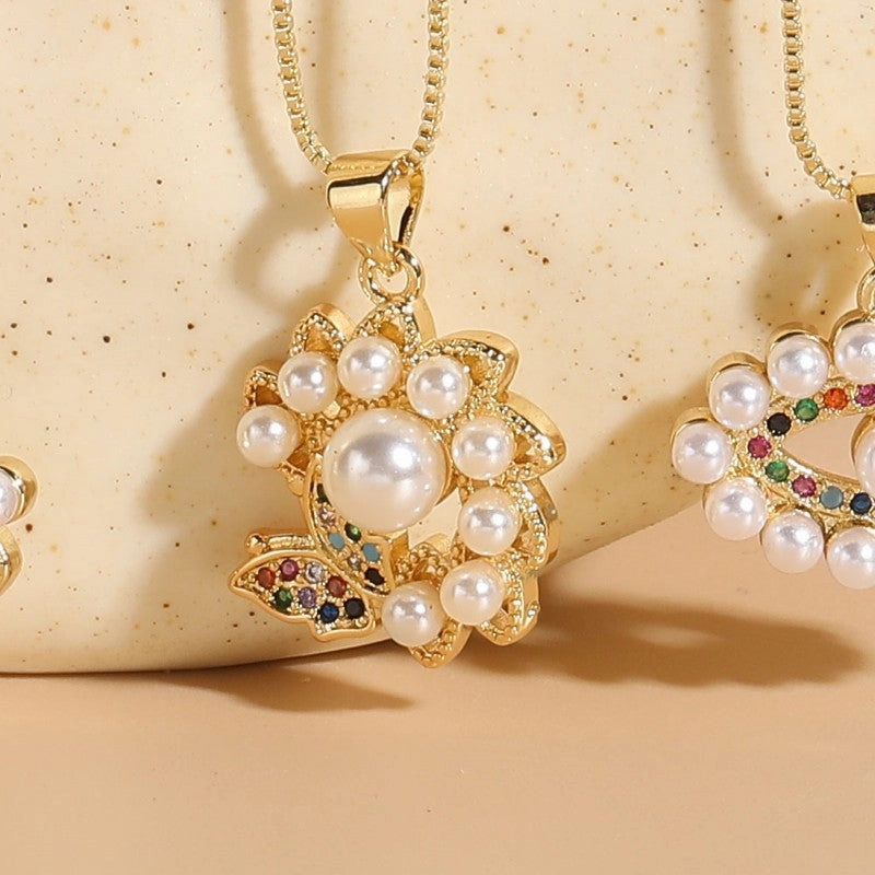 Wholesale Life Tree Demon Eye Zircon Pearl Pendant Copper Necklace