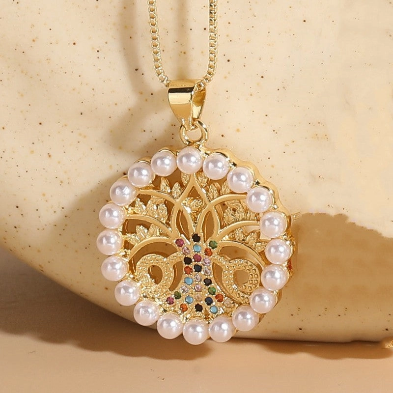 Wholesale Life Tree Demon Eye Zircon Pearl Pendant Copper Necklace