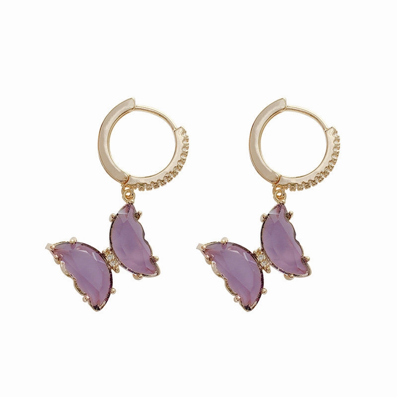 Wholesale Light Luxury Purple Butterfly Clavicle Necklaces Rings And Earrings