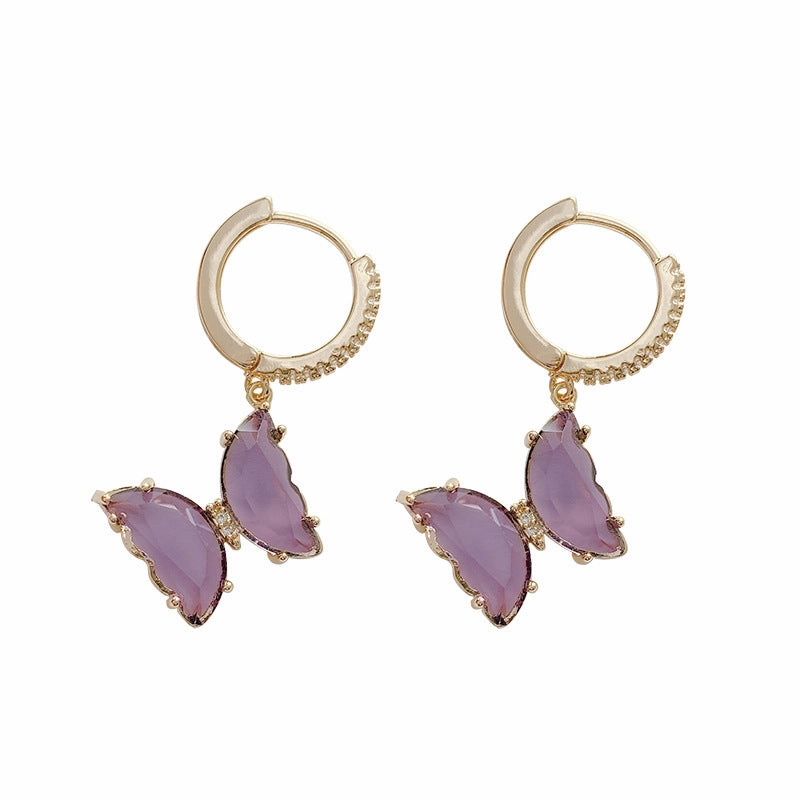 Wholesale Light Luxury Purple Butterfly Clavicle Necklaces Rings And Earrings