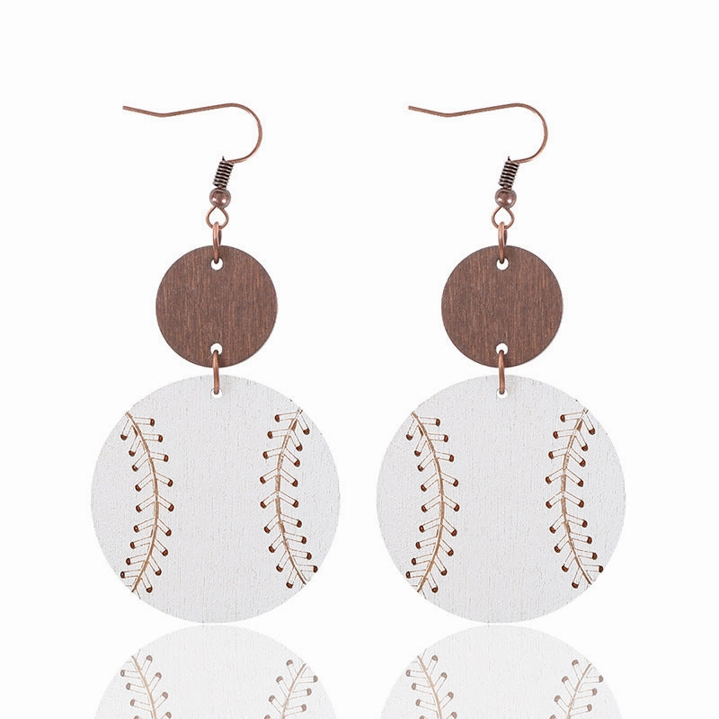 Wholesale Light Wood Chip Sports Style Baseball Pattern Earrings